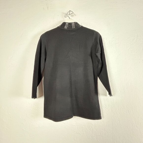 Carmen By Carmen Marc Valvo Womens Black Rhinestone Collar Sweater Top Medium - Picture 2 of 8